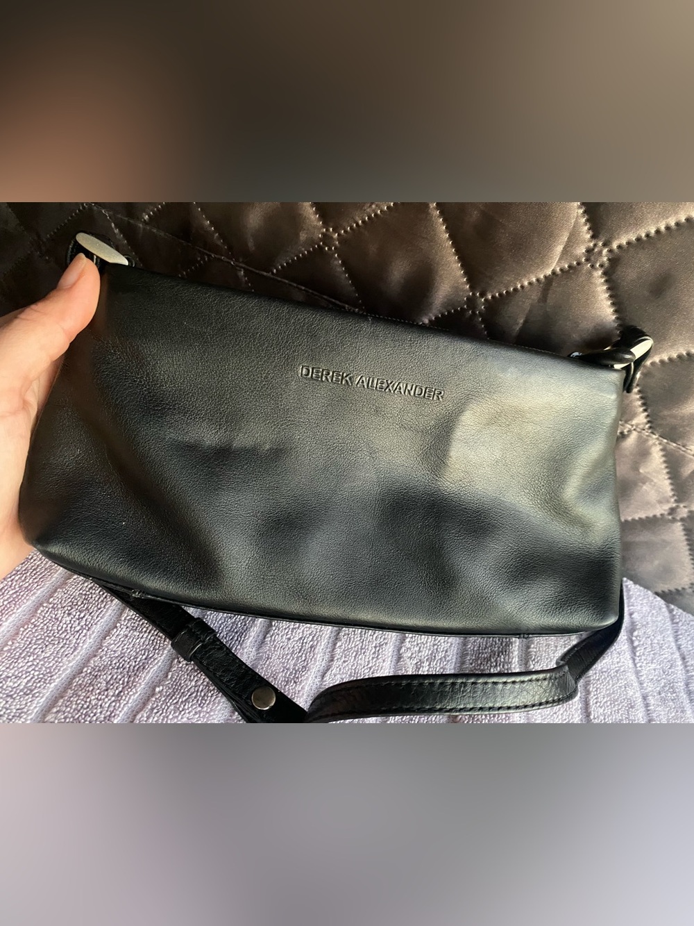 Derek Alexander Black Leather Crossbody Organizer Bag - Excellent Cond.